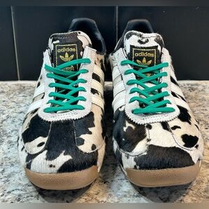 Adidas Men's Cow Print Sneakers with Teal Laces